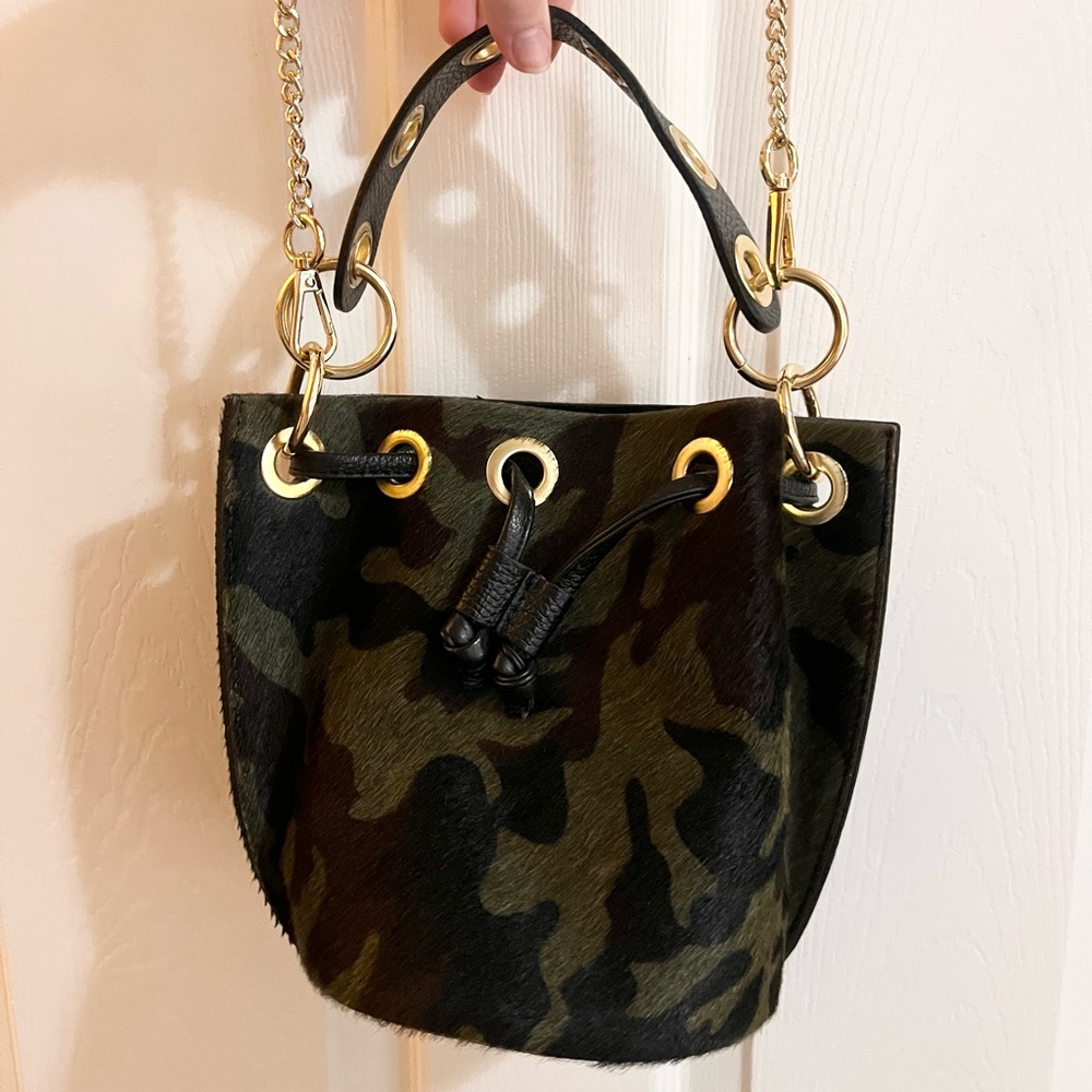 Camo Patterned Cowhide Bucket Bag!